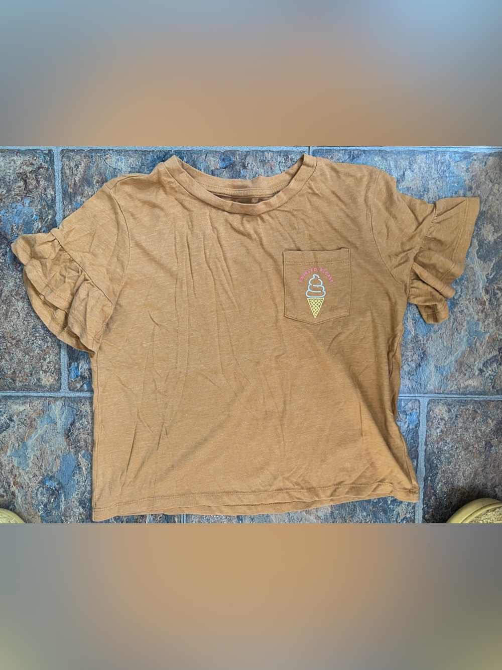 Old Navy Tan Ruffle Sleeve Tee with Ice Cream Pocket
